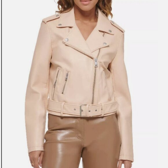 🌹2XHP-Levi's Women's Faux-Leather Belted Hem Moto Jacket/Color:Frappe/NW/Size M - Picture 1 of 15